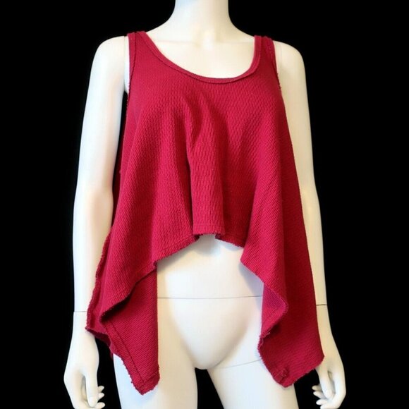 FREE PEOPLE Sing La La Raw Asymmetrical Tank Top Maroon Wine Women's Small - Picture 2 of 5